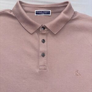 Charles Tyrwhitt Mens 2X Brown Short‎ Sleeve Polo Pique Shirt Embroidered Bird